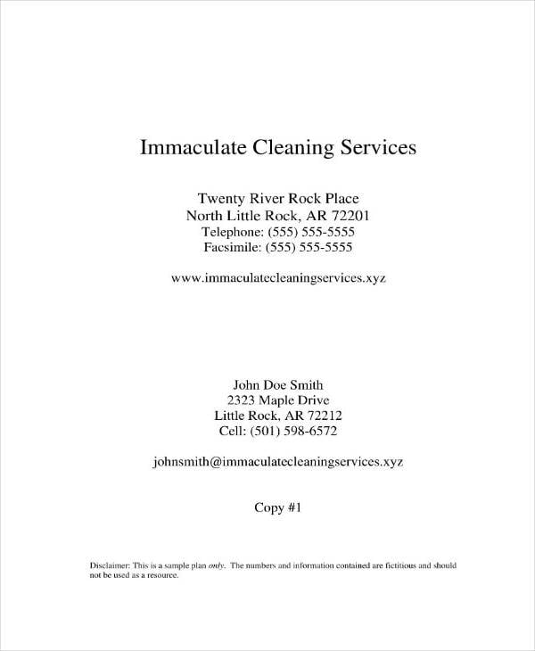 sample cleaning service operations plan