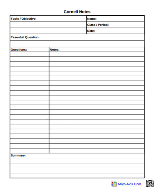 Avid Cornell Note Template