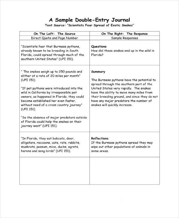 Double Entry Journal Example