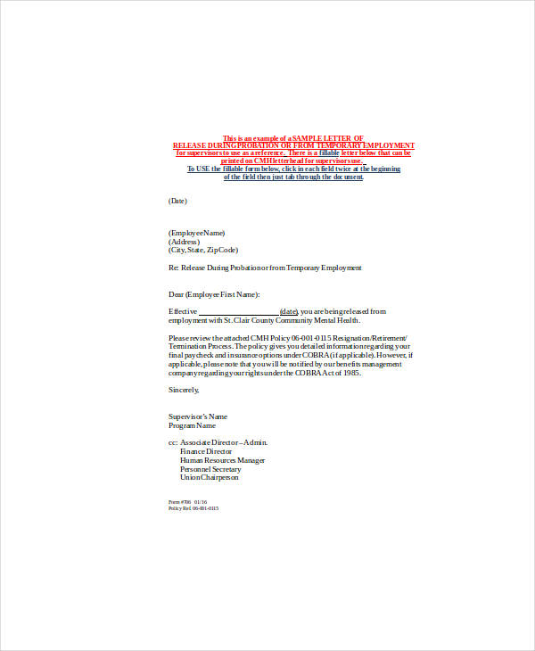 sample employement release letter