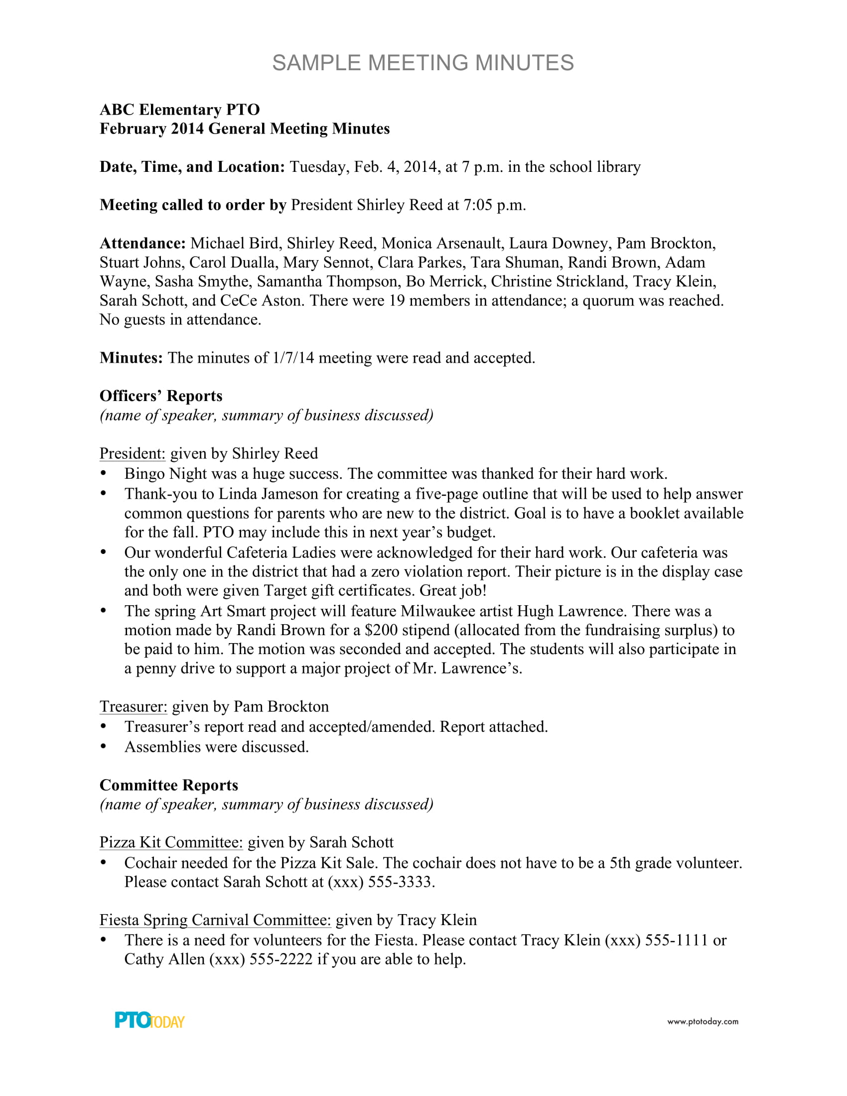 Sample Board Meeting Minutes Template