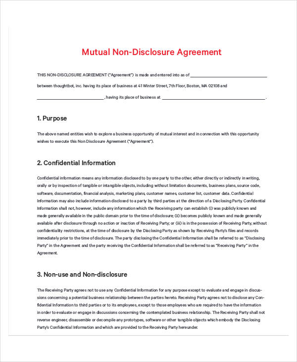 12+ Printable Mutual NonDisclosure Agreement Templates PDF, DOC