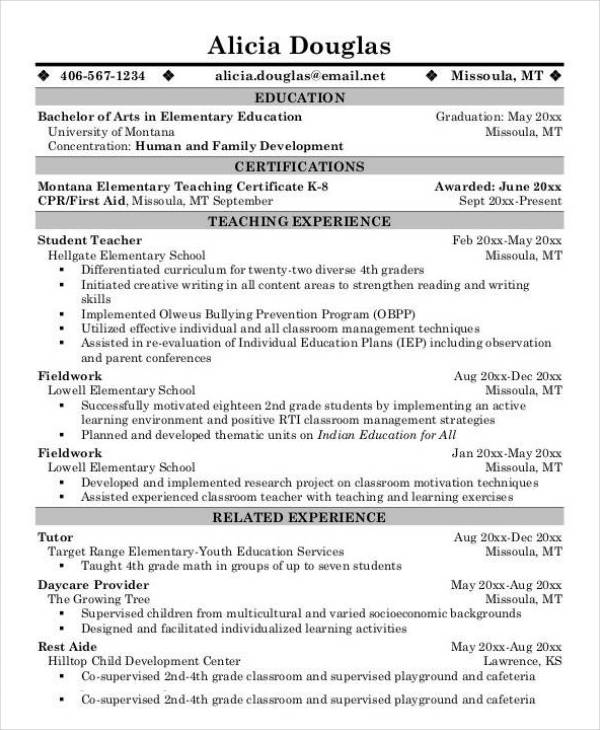 resume template for teacher job