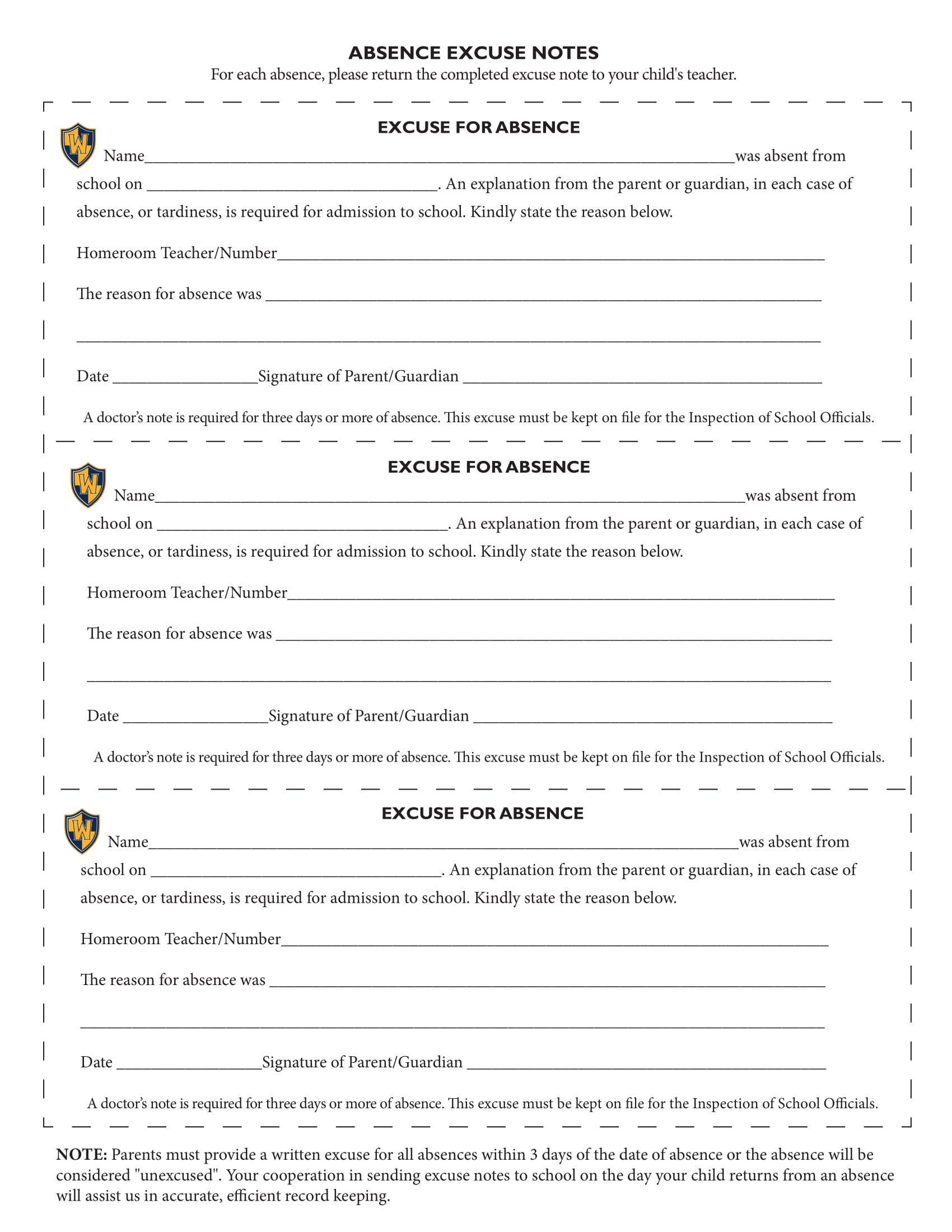 School Absence Note Template