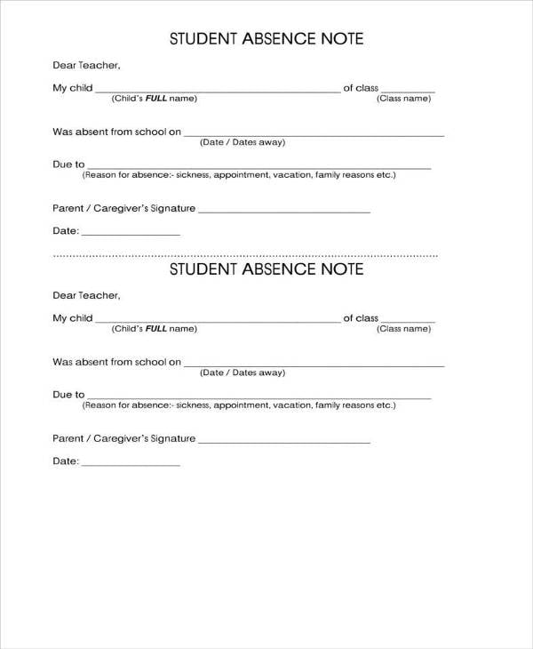 school note for student absence template