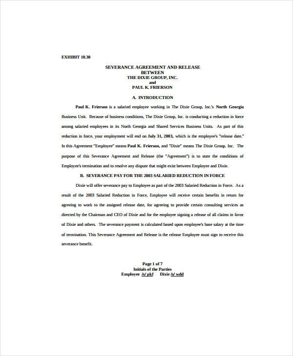 8  Sample Severance Agreement Templates PDF Docs Word