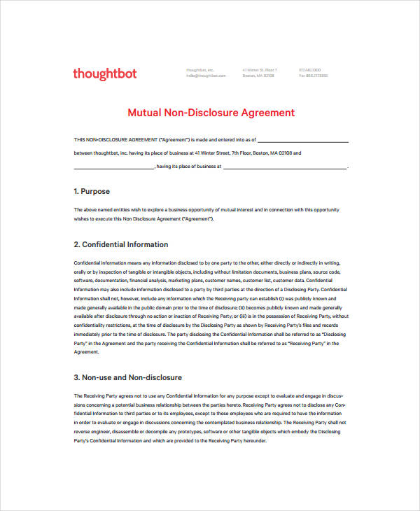 11+ Mutual NonDisclosure Agreement Templates PDF, Word Free