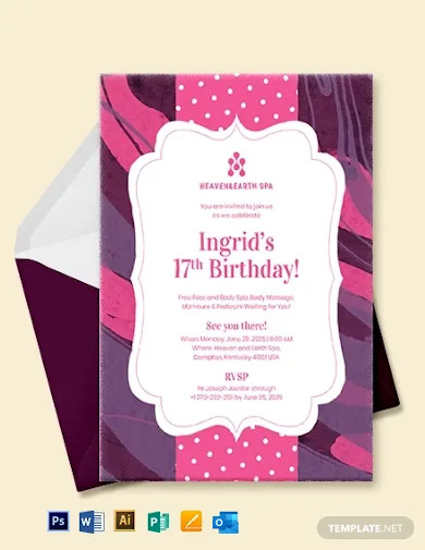 spa birthday party invitation template