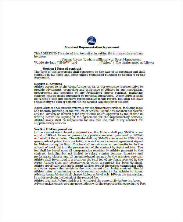 12  Representation Agreement Templates PDF DOC