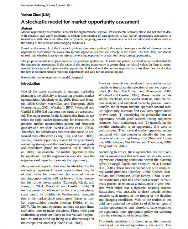 stochastic model for market opportunity assessment