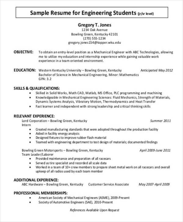 11+ Sample CV's for Internship - PDF