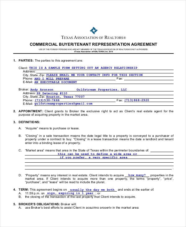 tenant representation agreement