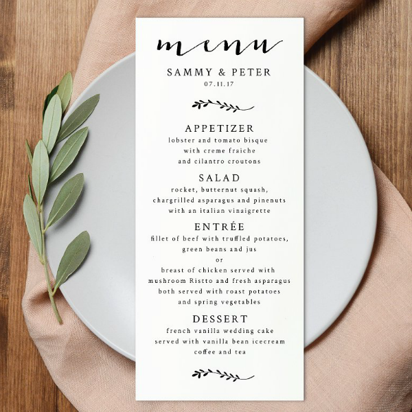 typographic simple weddng menu template