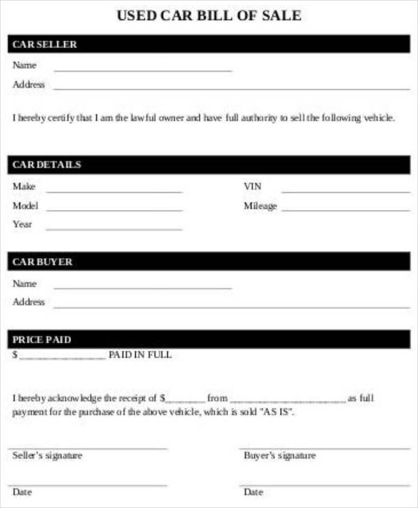 10 simple bills of sale templates pdf doc free