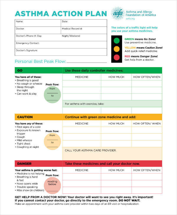 13 Asthma Action Plan Templates Pdf