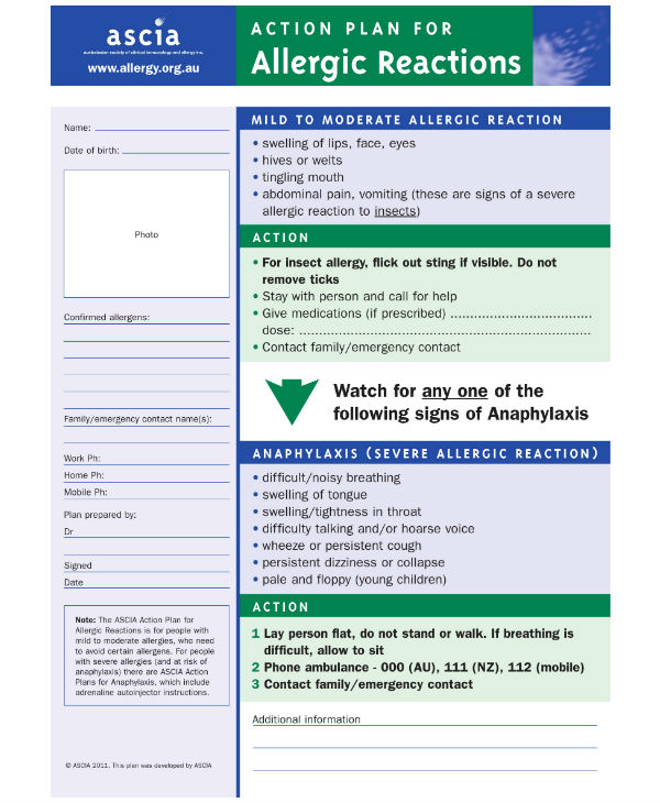 14 Allergy Action Plan Templates PDF