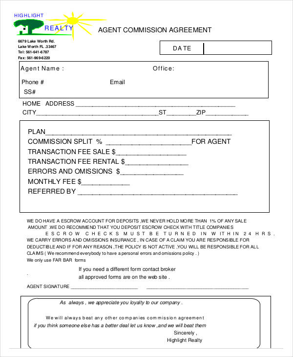13 Agent Commission Agreement Templates Word Apple Pages Google Docs