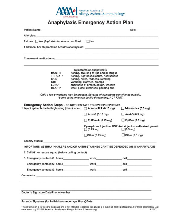 14+ Allergy Action Plan Templates PDF