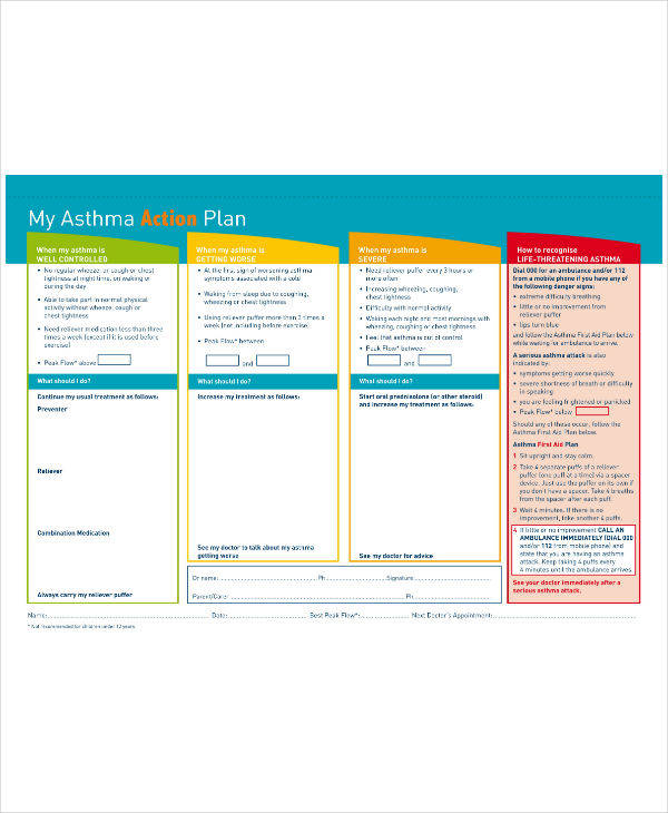 13 Asthma Action Plan Templates Pdf 