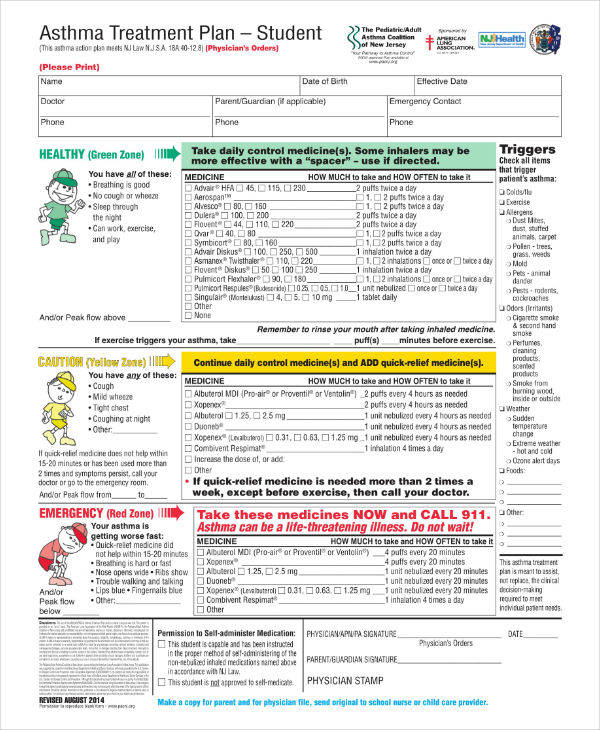 13 Asthma Action Plan Templates PDF 13 Asthma Action Plan Templates PDF