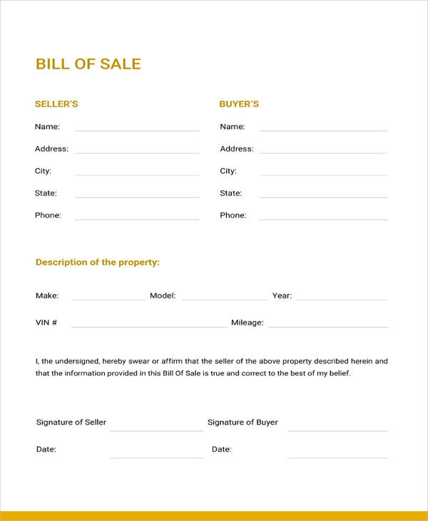 Generic Bill Of Sale Template 17 Free Word PDF Document Downloads