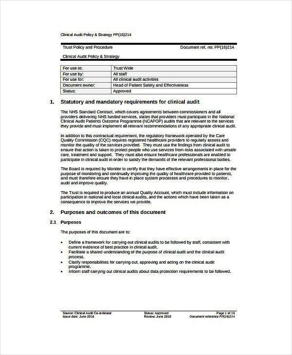blank clinical audit report template