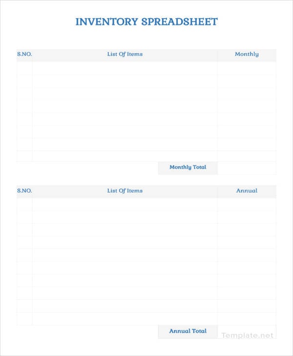 blank inventory spreadsheet template