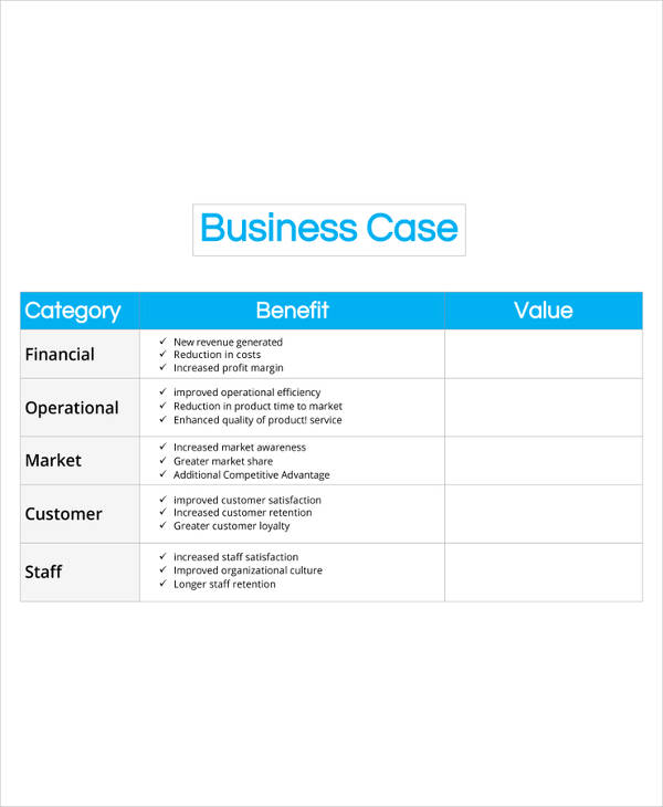 business case template presentation