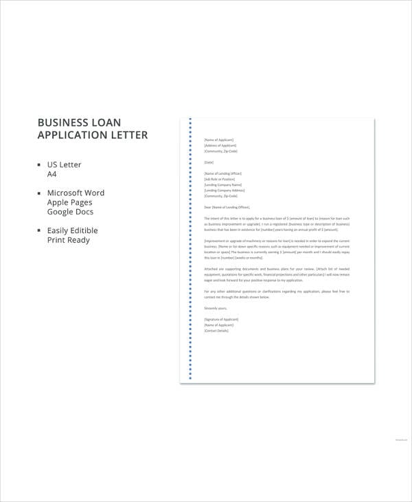 business loan application letter template
