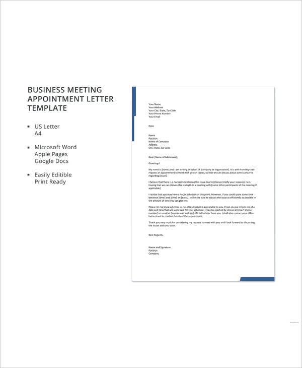 8+ Meeting Appointment Letter Templates - PDF, DOC | Free ...