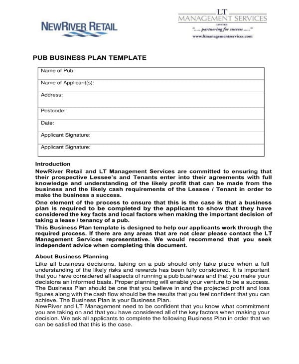 pub business plan template uk