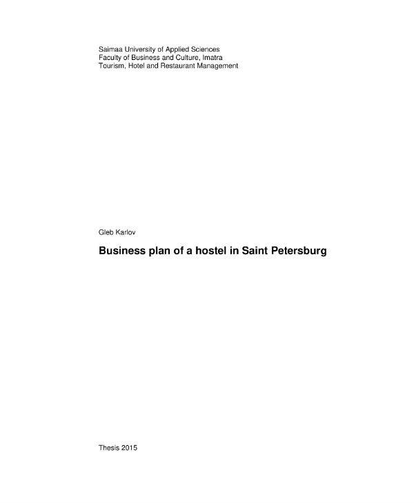 business plan of a hostel in saint petersburg