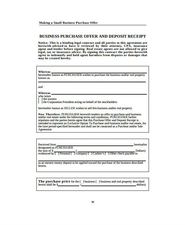 business purchase offer proposal template