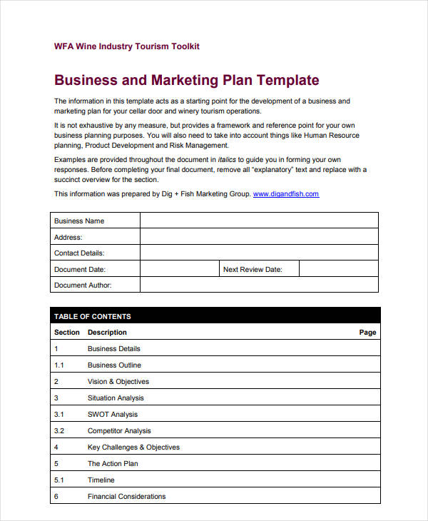 business and marketing plan template