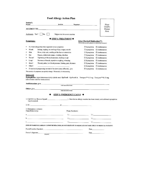 14 Allergy Action Plan Templates PDF