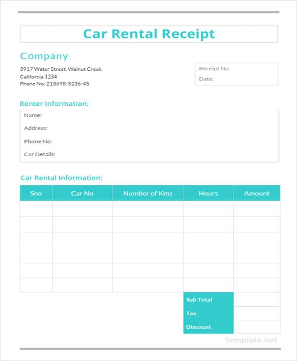 car rental receipt template