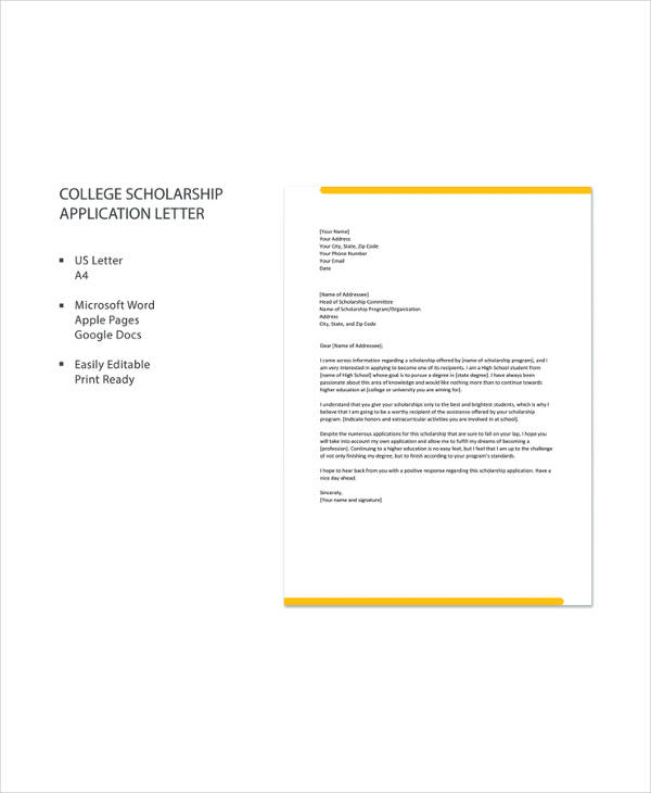 college application letter template word