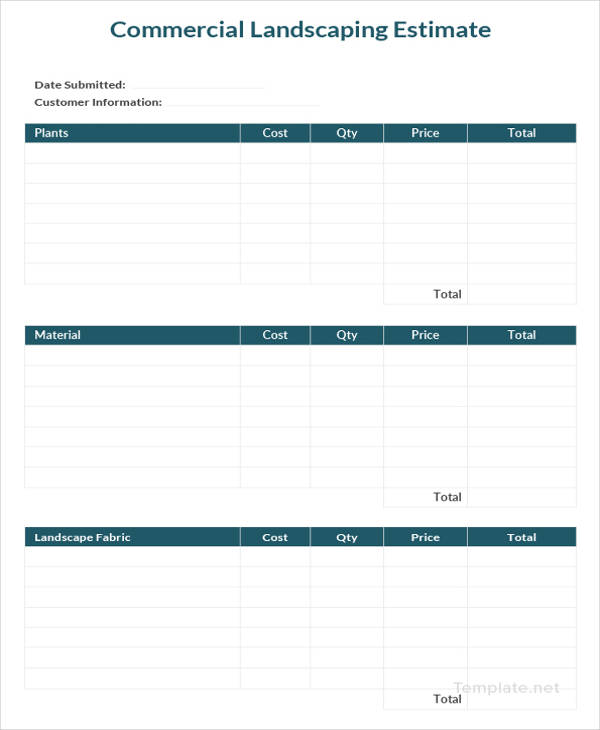 commercial landscaping estimate template