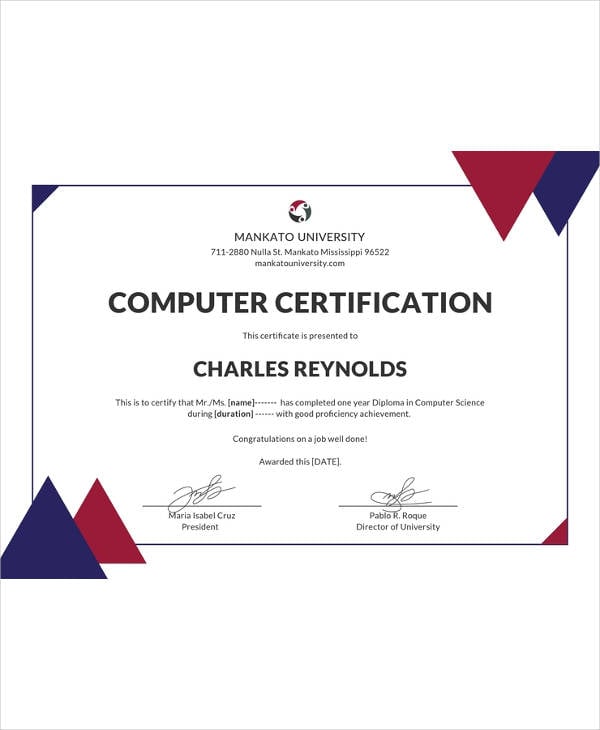 computer diploma certificate word template