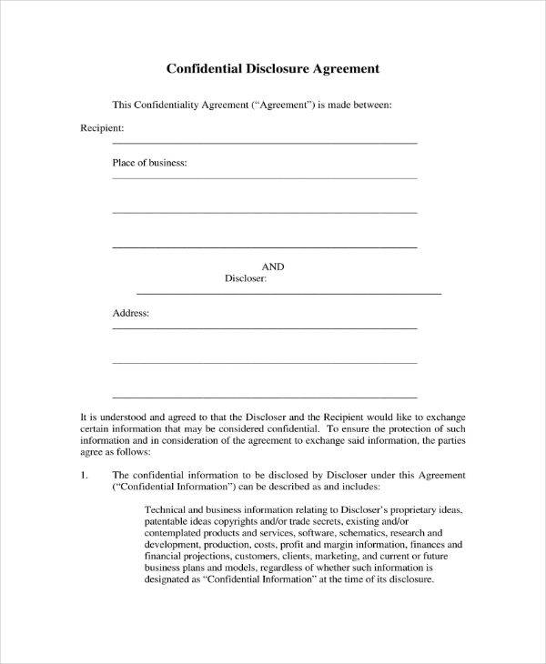 confidential disclosure agreement sample