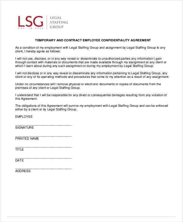 contract employee confidentiality agreement