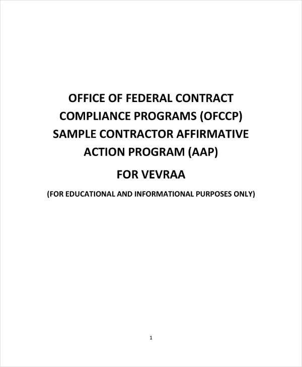 Contractor Affirmative Action Plan