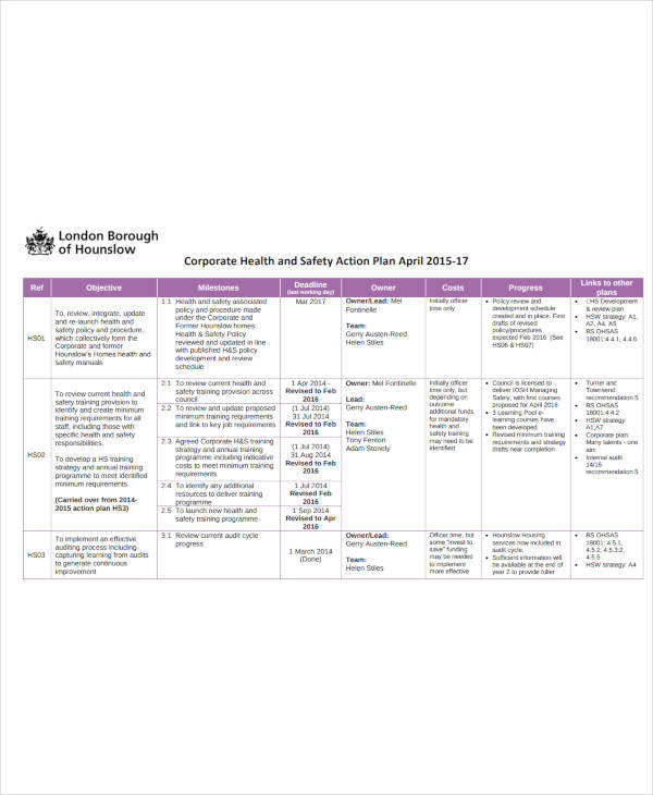 Health And Safety Action Plan Template