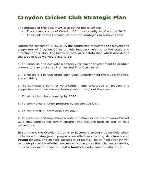 cricket academy business plan pdf