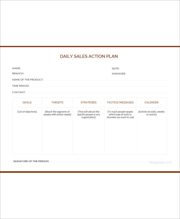 daily sales action plan template