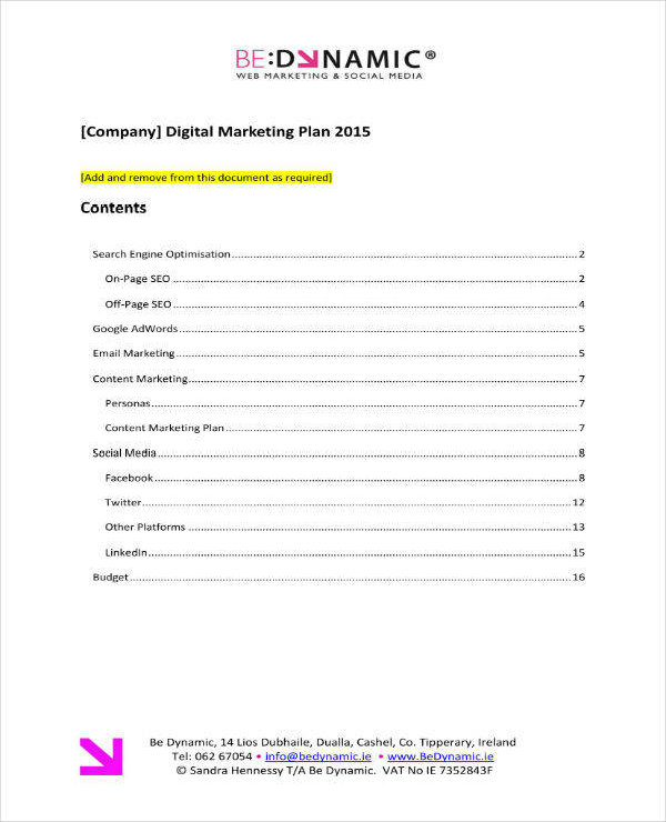 5+ Digital Marketing Business Plan Templates in PDF | MS Word | Google ...