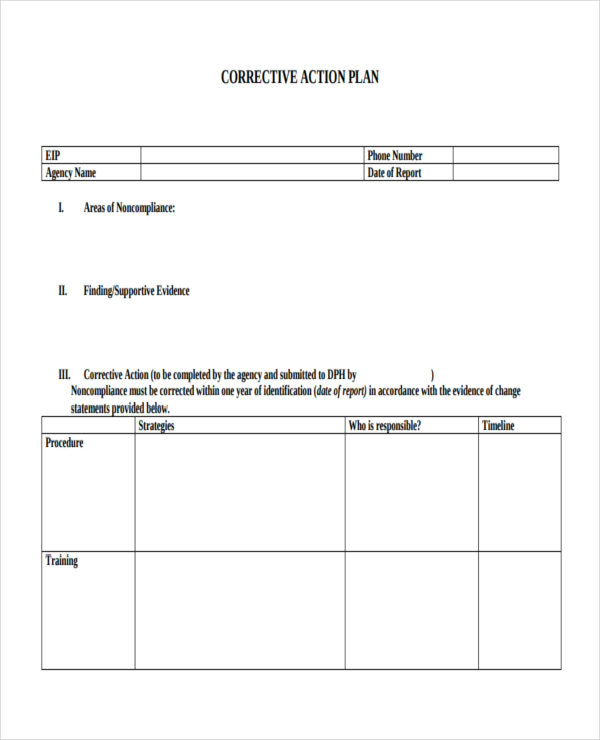employee corrective action plan sample pdf download