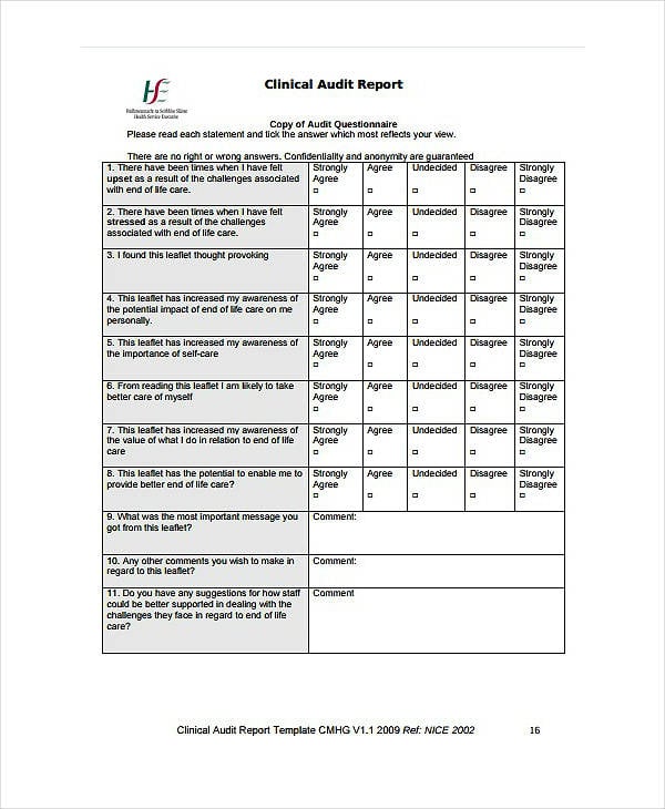 end of life clinical audit report template