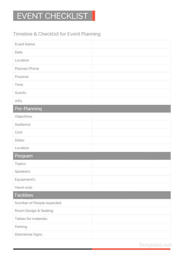 event management party planning checklist template