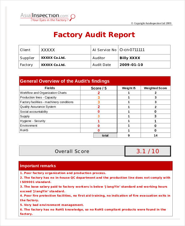 factory safety audit report
